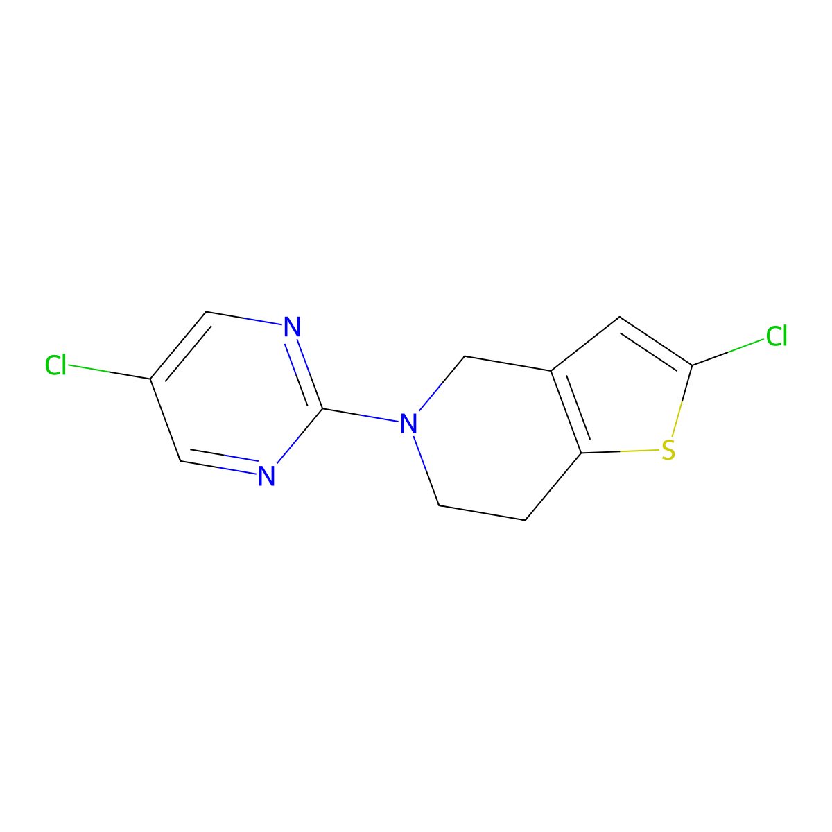 5-chloro-2-{2-chloro-4H,5H,6H,7H-thieno[3,2-c]pyridin-5-yl}pyrimidine molecular structure, CAS 2379971-81-8