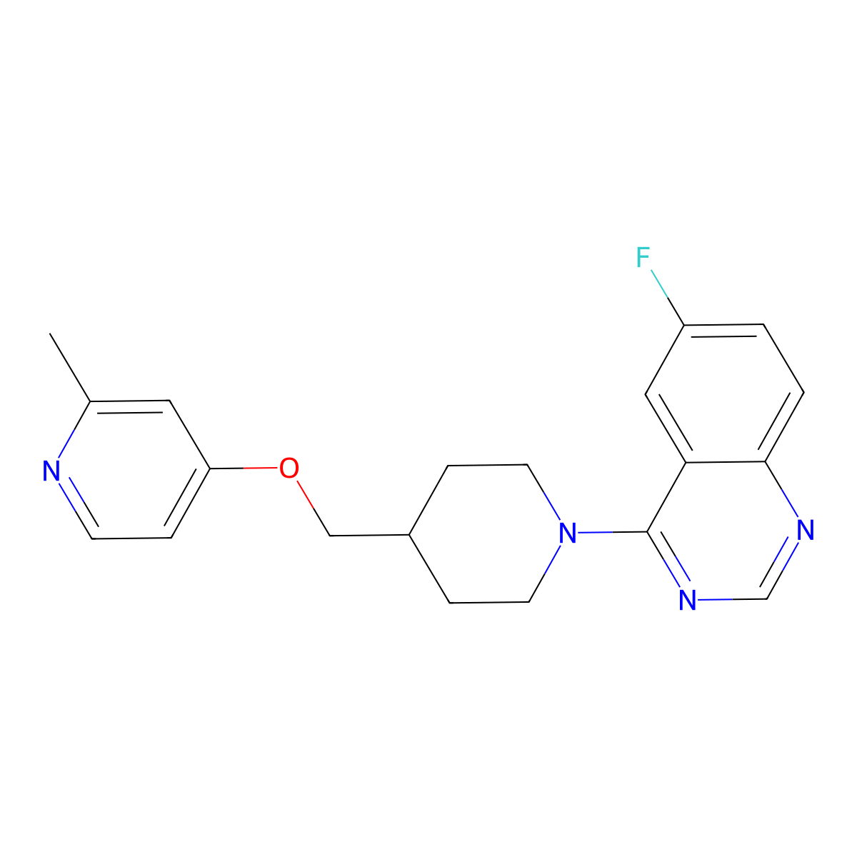 6-Fluoro-4-(4-{[(2-methylpyridin-4-yl)oxy]methyl}piperidin-1-yl)quinazoline molecular structure, CAS 2379971-84-1