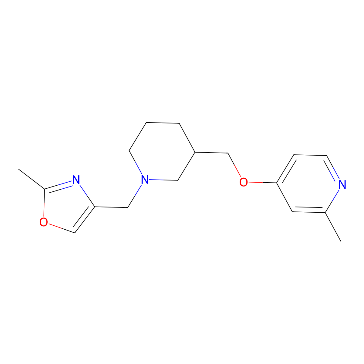 2-Methyl-4-({1-[(2-methyl-1,3-oxazol-4-yl)methyl]piperidin-3-yl}methoxy)pyridine molecular structure, CAS 2379971-86-3