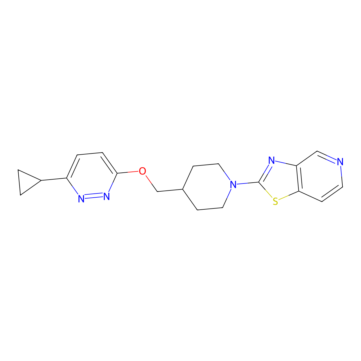 3-Cyclopropyl-6-[(1-{[1,3]thiazolo[4,5-c]pyridin-2-yl}piperidin-4-yl)methoxy]pyridazine molecular structure, CAS 2379971-87-4