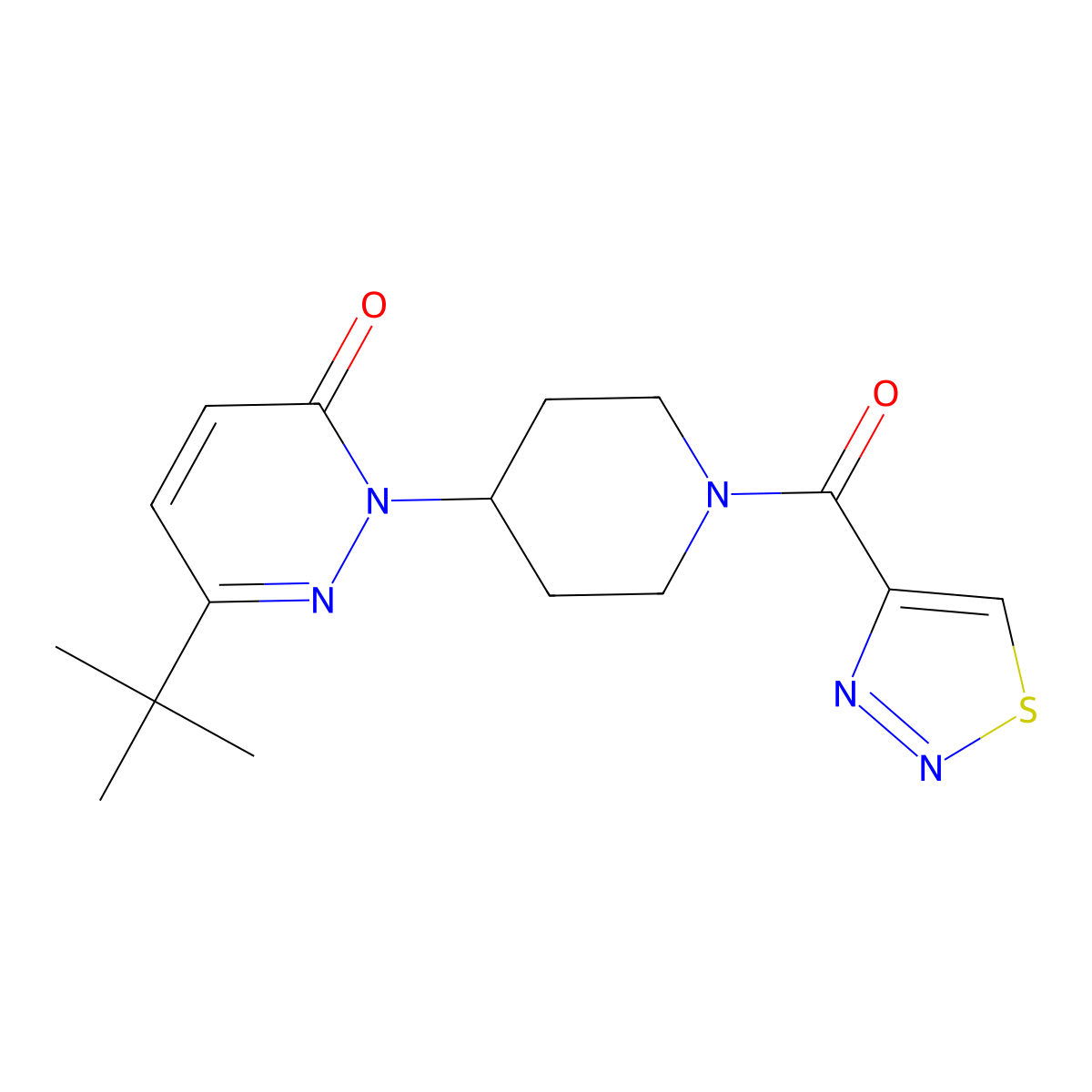 6-Tert-butyl-2-[1-(1,2,3-thiadiazole-4-carbonyl)piperidin-4-yl]-2,3-dihydropyridazin-3-one molecular structure, CAS 2379971-88-5