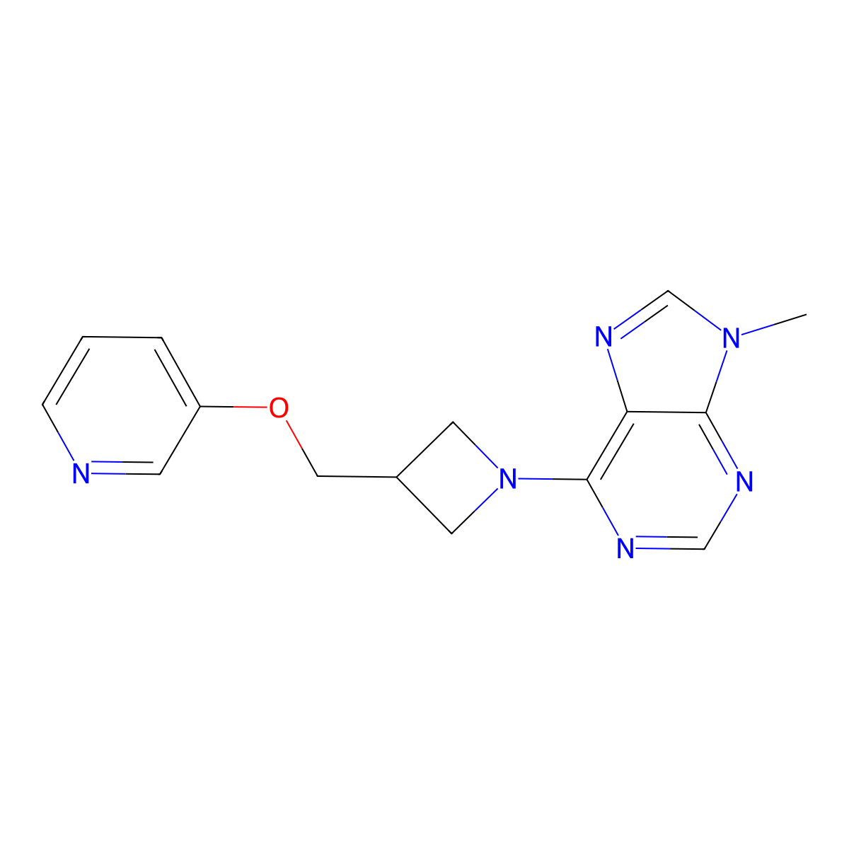 9-methyl-6-{3-[(pyridin-3-yloxy)methyl]azetidin-1-yl}-9H-purine molecular structure, CAS 2379971-89-6