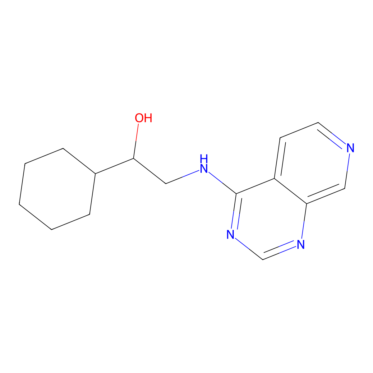 1-Cyclohexyl-2-({pyrido[3,4-d]pyrimidin-4-yl}amino)ethan-1-ol molecular structure, CAS 2379971-90-9