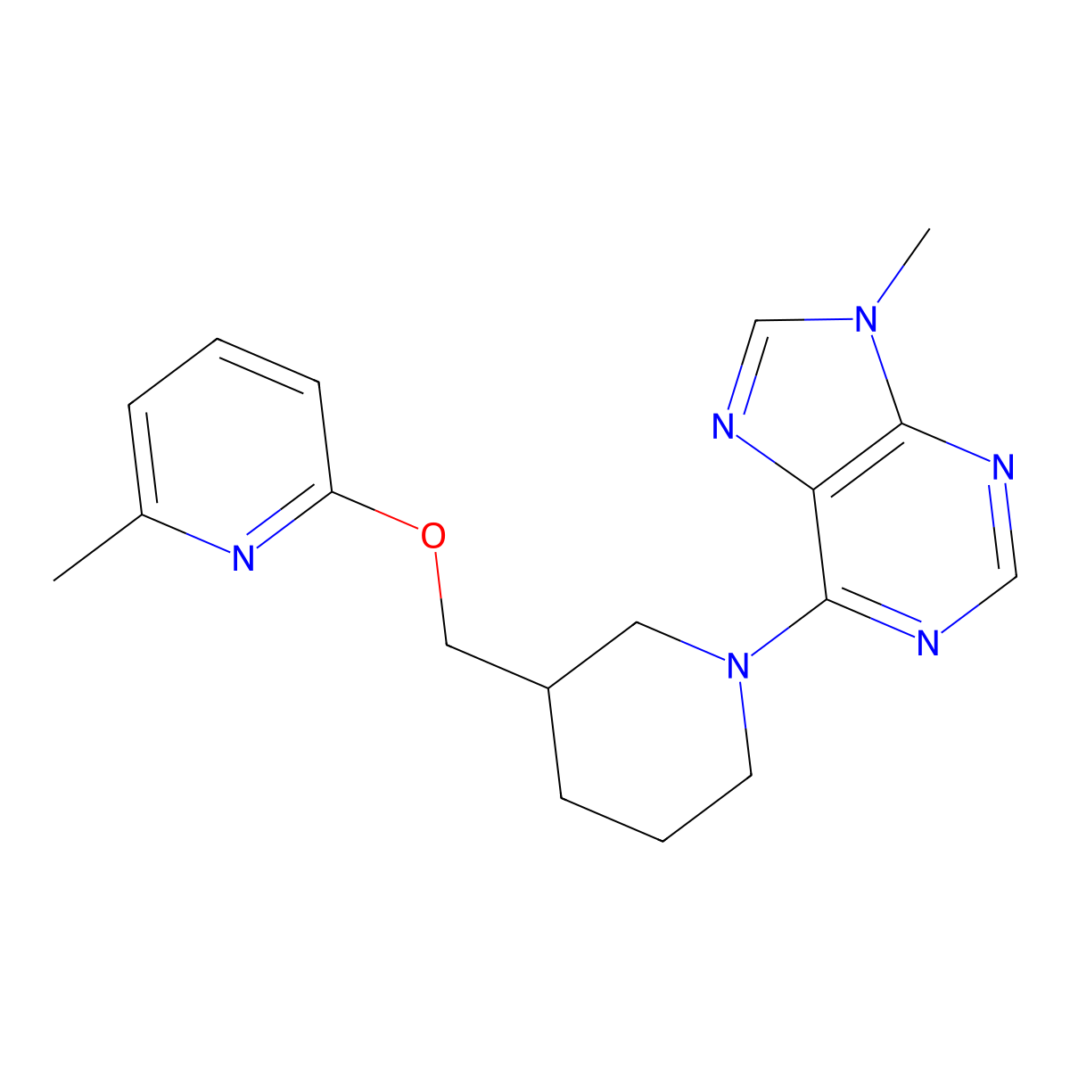 9-methyl-6-(3-{[(6-methylpyridin-2-yl)oxy]methyl}piperidin-1-yl)-9H-purine molecular structure, CAS 2379971-92-1