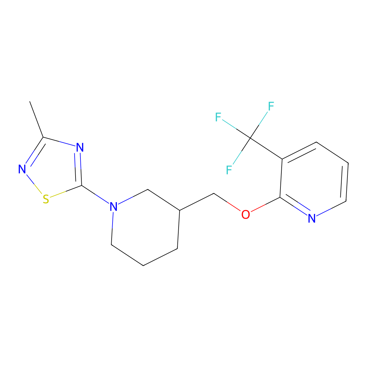 2-{[1-(3-Methyl-1,2,4-thiadiazol-5-yl)piperidin-3-yl]methoxy}-3-(trifluoromethyl)pyridine molecular structure, CAS 2379972-04-8