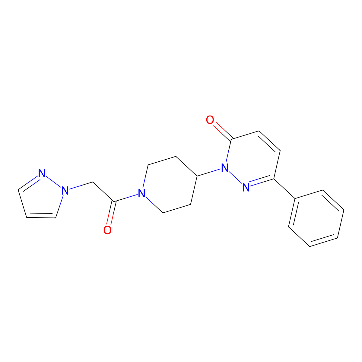 6-phenyl-2-{1-[2-(1H-pyrazol-1-yl)acetyl]piperidin-4-yl}-2,3-dihydropyridazin-3-one molecular structure, CAS 2379972-07-1
