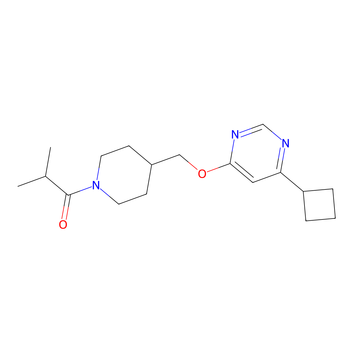 1-(4-{[(6-Cyclobutylpyrimidin-4-yl)oxy]methyl}piperidin-1-yl)-2-methylpropan-1-one molecular structure, CAS 2379972-13-9