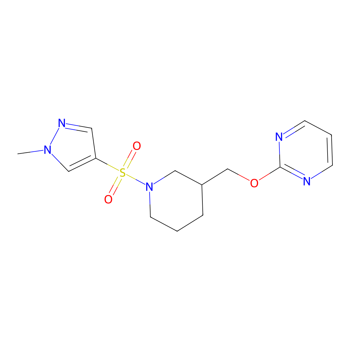2-({1-[(1-methyl-1H-pyrazol-4-yl)sulfonyl]piperidin-3-yl}methoxy)pyrimidine molecular structure, CAS 2379972-17-3