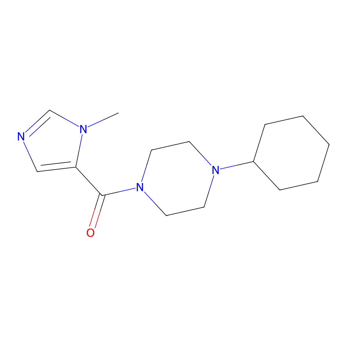 1-cyclohexyl-4-(1-methyl-1H-imidazole-5-carbonyl)piperazine molecular structure, CAS 2379972-20-8