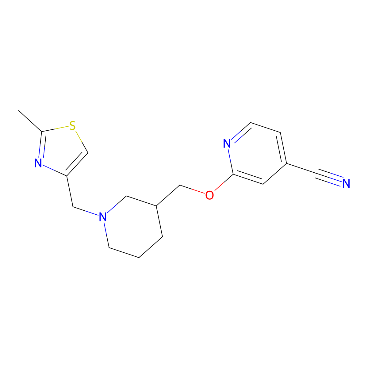 2-({1-[(2-Methyl-1,3-thiazol-4-yl)methyl]piperidin-3-yl}methoxy)pyridine-4-carbonitrile molecular structure, CAS 2379972-21-9