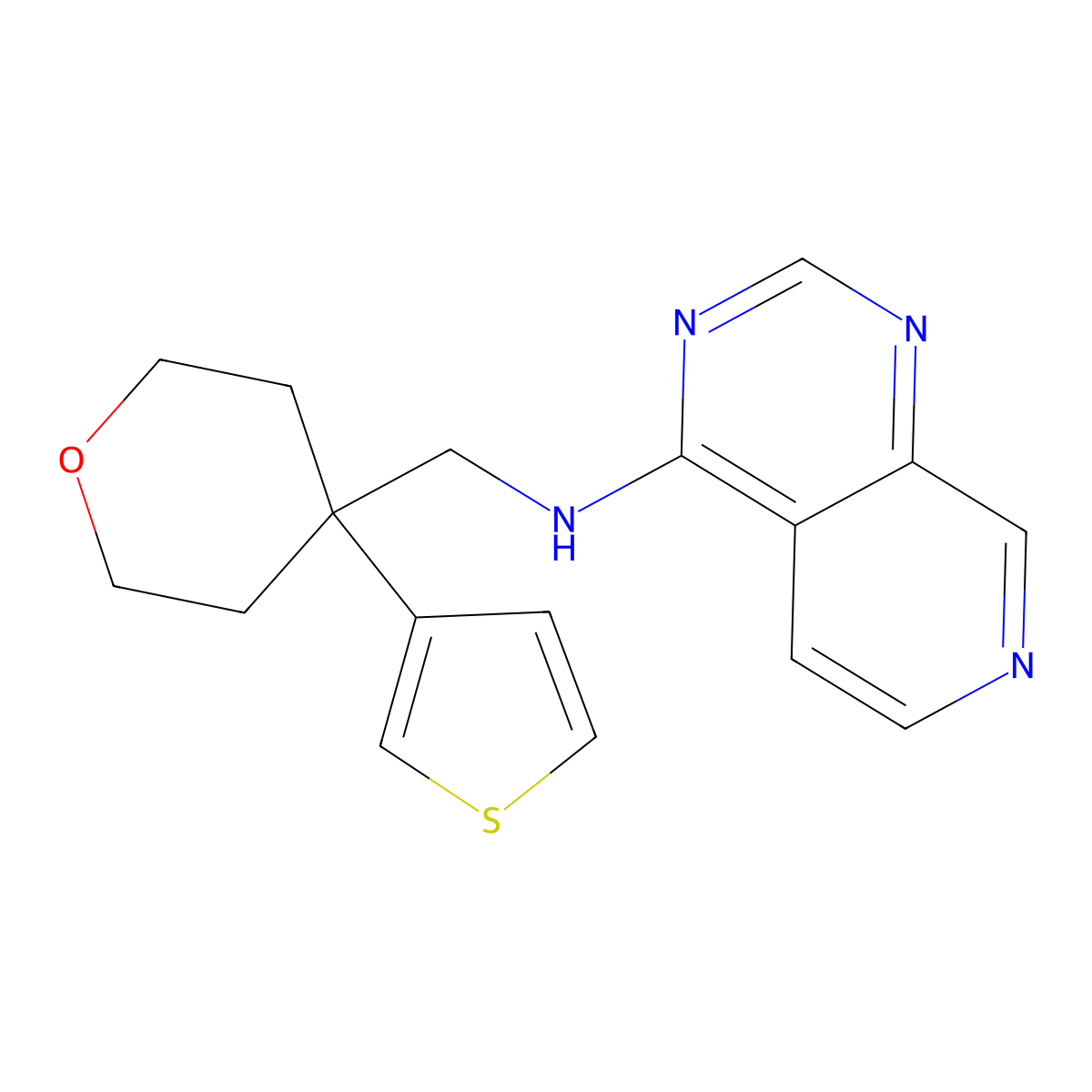 N-{[4-(thiophen-3-yl)oxan-4-yl]methyl}pyrido[3,4-d]pyrimidin-4-amine molecular structure, CAS 2379972-22-0