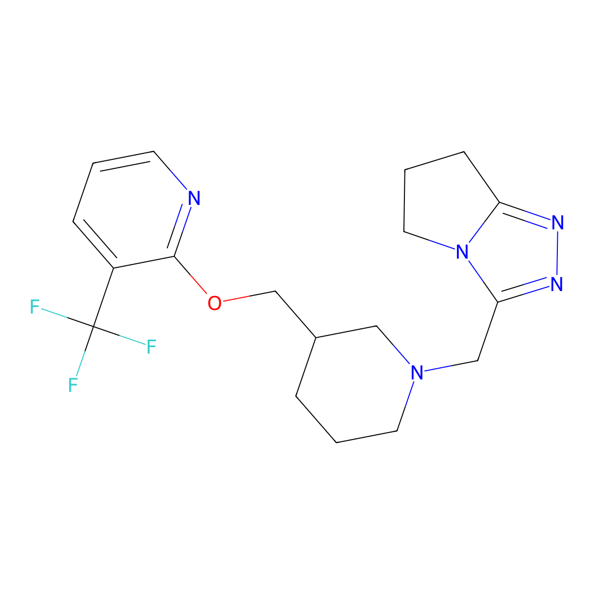 2-{[1-({5H,6H,7H-pyrrolo[2,1-c][1,2,4]triazol-3-yl}methyl)piperidin-3-yl]methoxy}-3-(trifluoromethyl)pyridine molecular structure, CAS 2379972-25-3