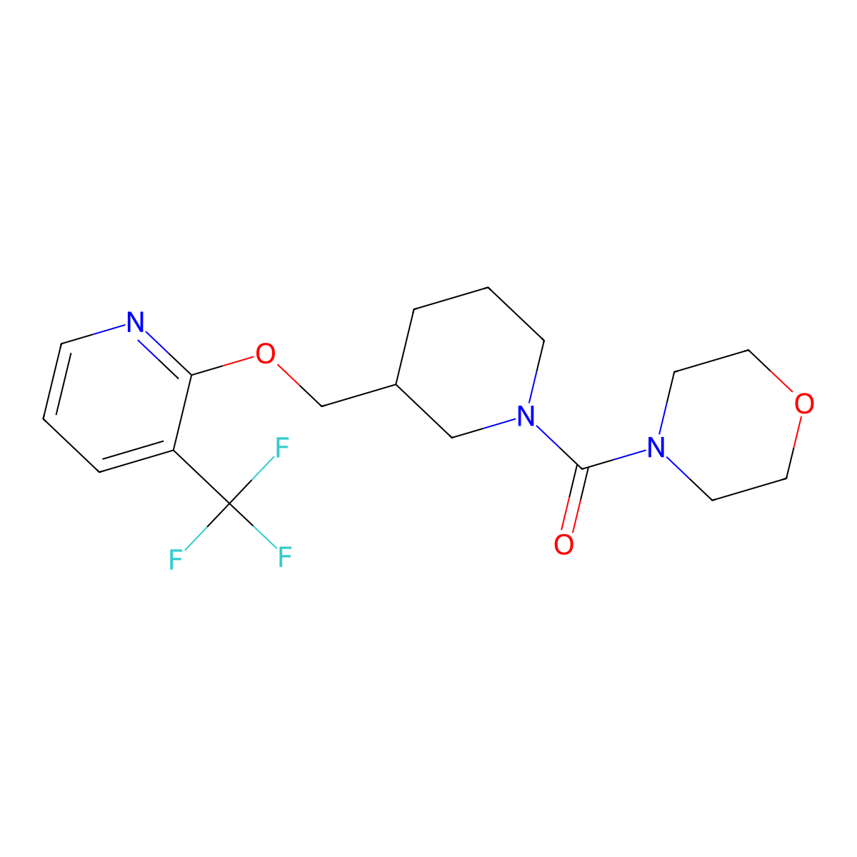 4-[3-({[3-(Trifluoromethyl)pyridin-2-yl]oxy}methyl)piperidine-1-carbonyl]morpholine molecular structure, CAS 2379972-33-3