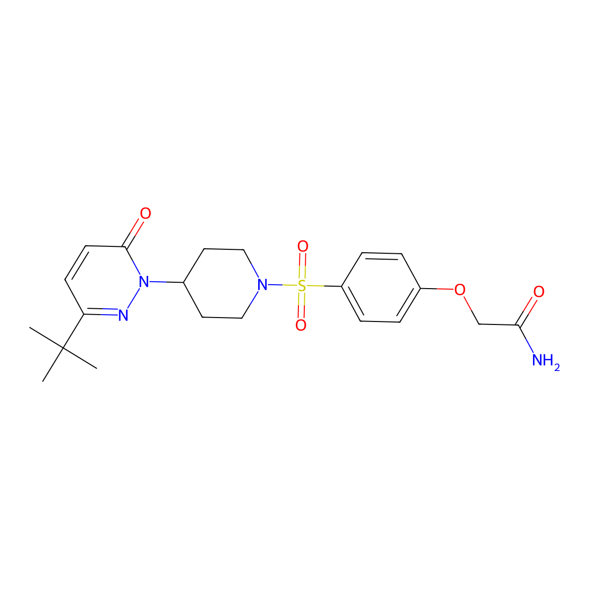 2-(4-{[4-(3-Tert-butyl-6-oxo-1,6-dihydropyridazin-1-yl)piperidin-1-yl]sulfonyl}phenoxy)acetamide molecular structure, CAS 2379972-35-5