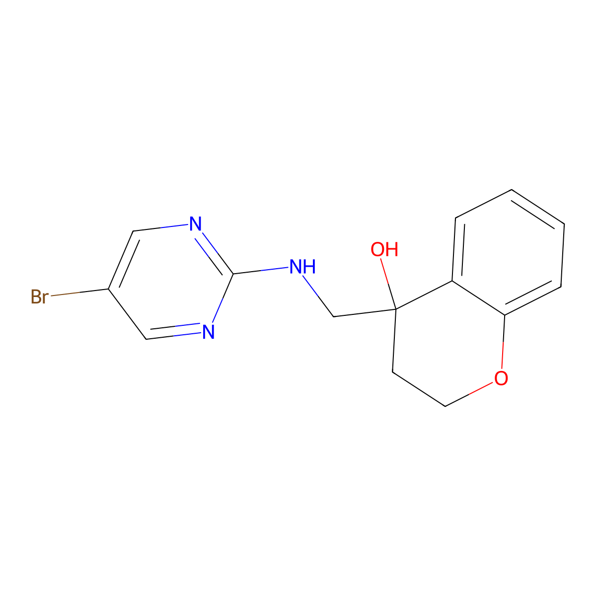 4-{[(5-bromopyrimidin-2-yl)amino]methyl}-3,4-dihydro-2H-1-benzopyran-4-ol molecular structure, CAS 2379972-43-5