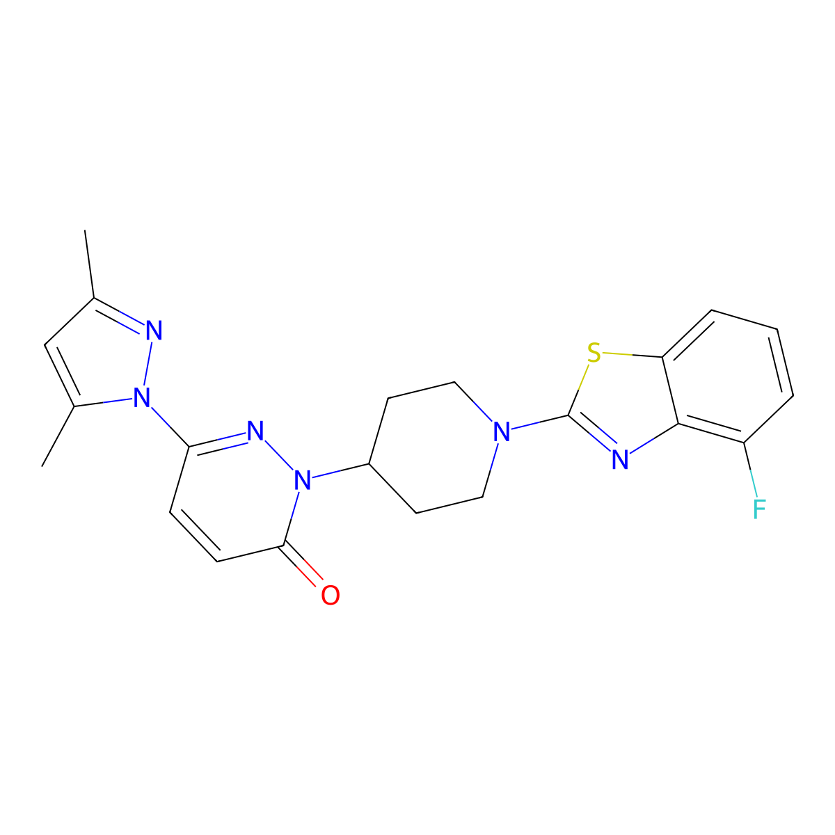 6-(3,5-dimethyl-1H-pyrazol-1-yl)-2-[1-(4-fluoro-1,3-benzothiazol-2-yl)piperidin-4-yl]-2,3-dihydropyridazin-3-one molecular structure, CAS 2379972-47-9