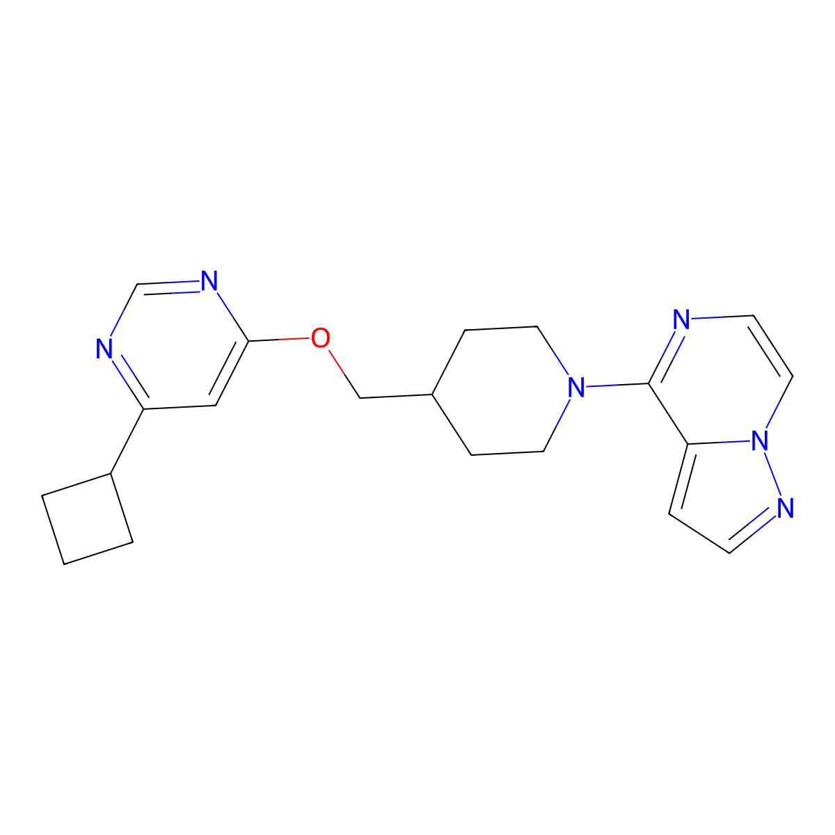4-Cyclobutyl-6-[(1-{pyrazolo[1,5-a]pyrazin-4-yl}piperidin-4-yl)methoxy]pyrimidine molecular structure, CAS 2379972-49-1