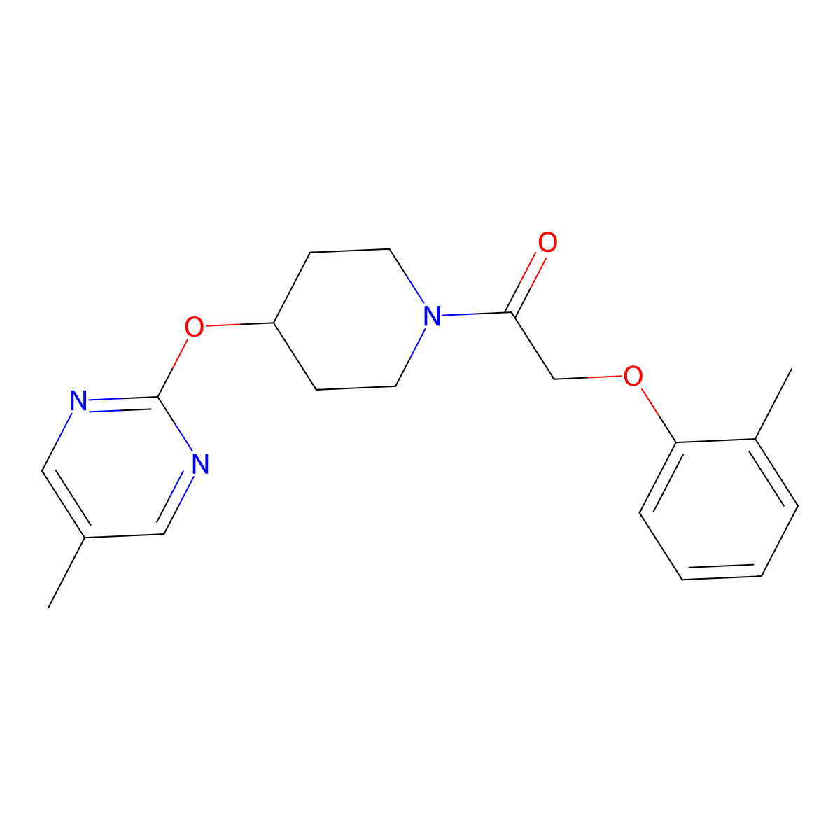 2-(2-Methylphenoxy)-1-{4-[(5-methylpyrimidin-2-yl)oxy]piperidin-1-yl}ethan-1-one molecular structure, CAS 2379972-50-4