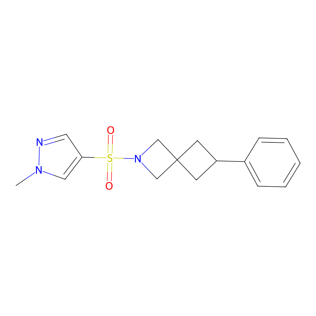 2-[(1-methyl-1H-pyrazol-4-yl)sulfonyl]-6-phenyl-2-azaspiro[3.3]heptane molecular structure, CAS 2379972-55-9