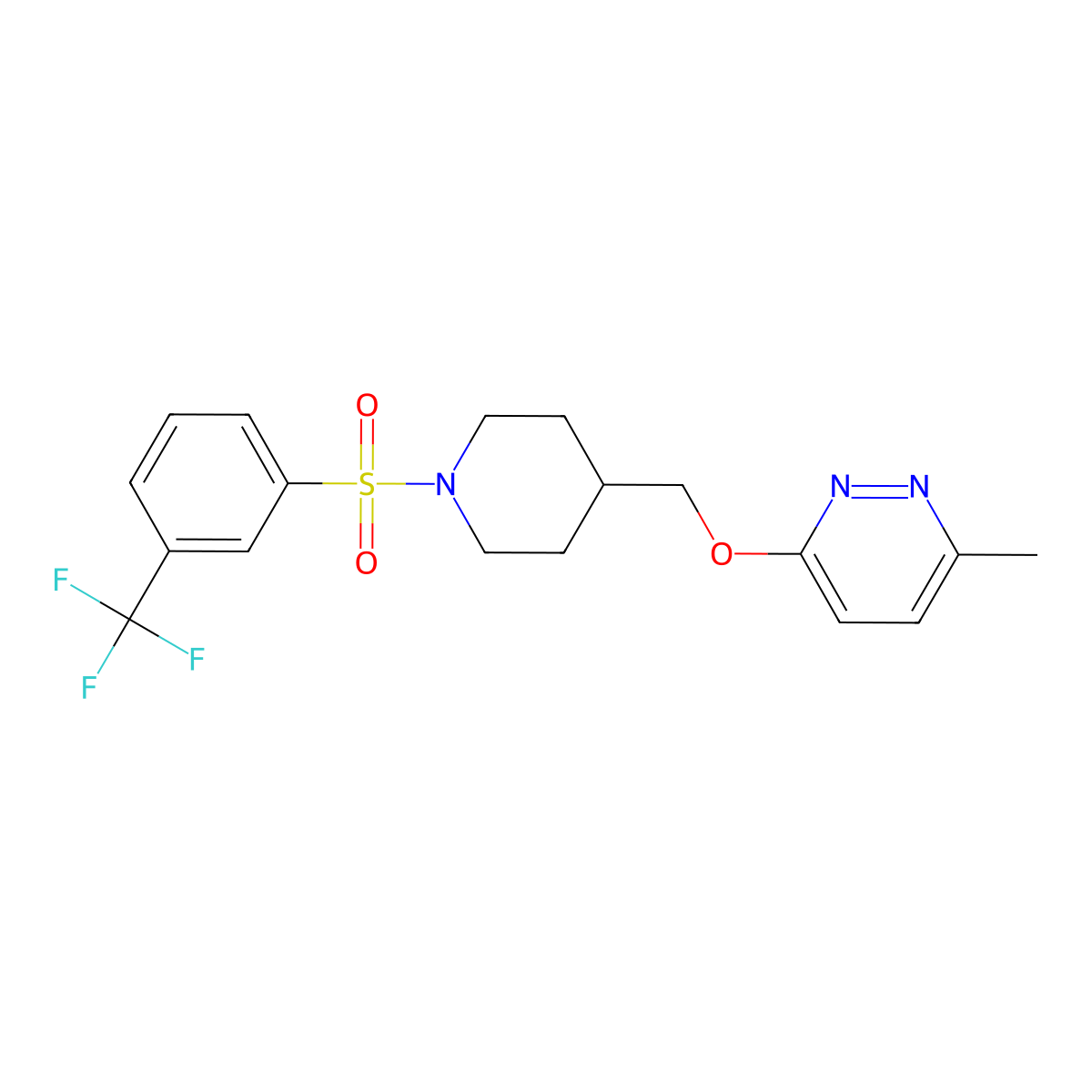 3-Methyl-6-({1-[3-(trifluoromethyl)benzenesulfonyl]piperidin-4-yl}methoxy)pyridazine molecular structure, CAS 2379972-56-0