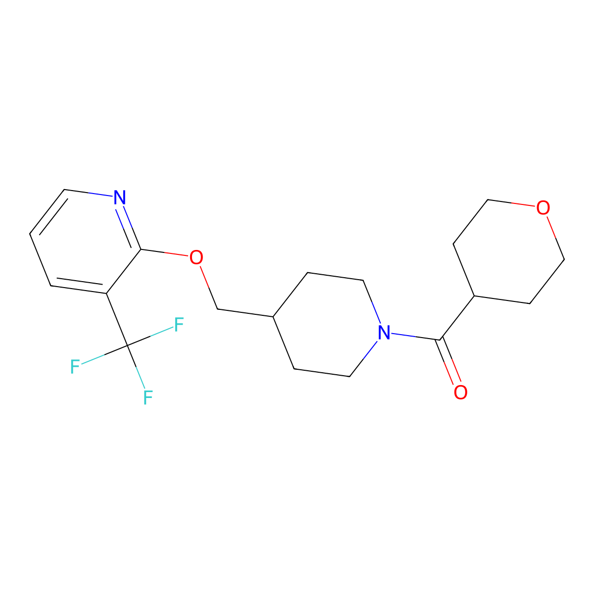 2-{[1-(Oxane-4-carbonyl)piperidin-4-yl]methoxy}-3-(trifluoromethyl)pyridine molecular structure, CAS 2379972-58-2