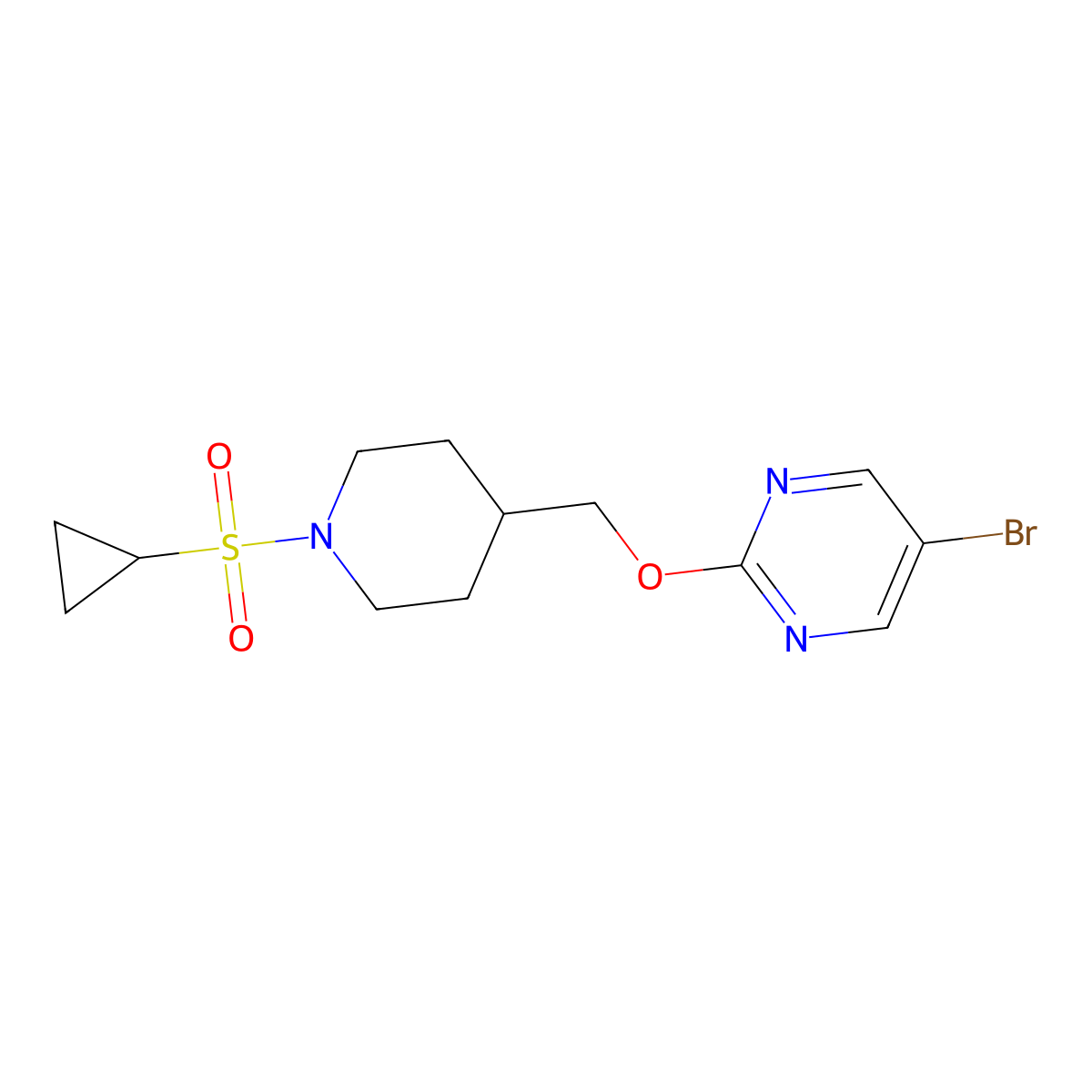 5-Bromo-2-{[1-(cyclopropanesulfonyl)piperidin-4-yl]methoxy}pyrimidine molecular structure, CAS 2379972-59-3