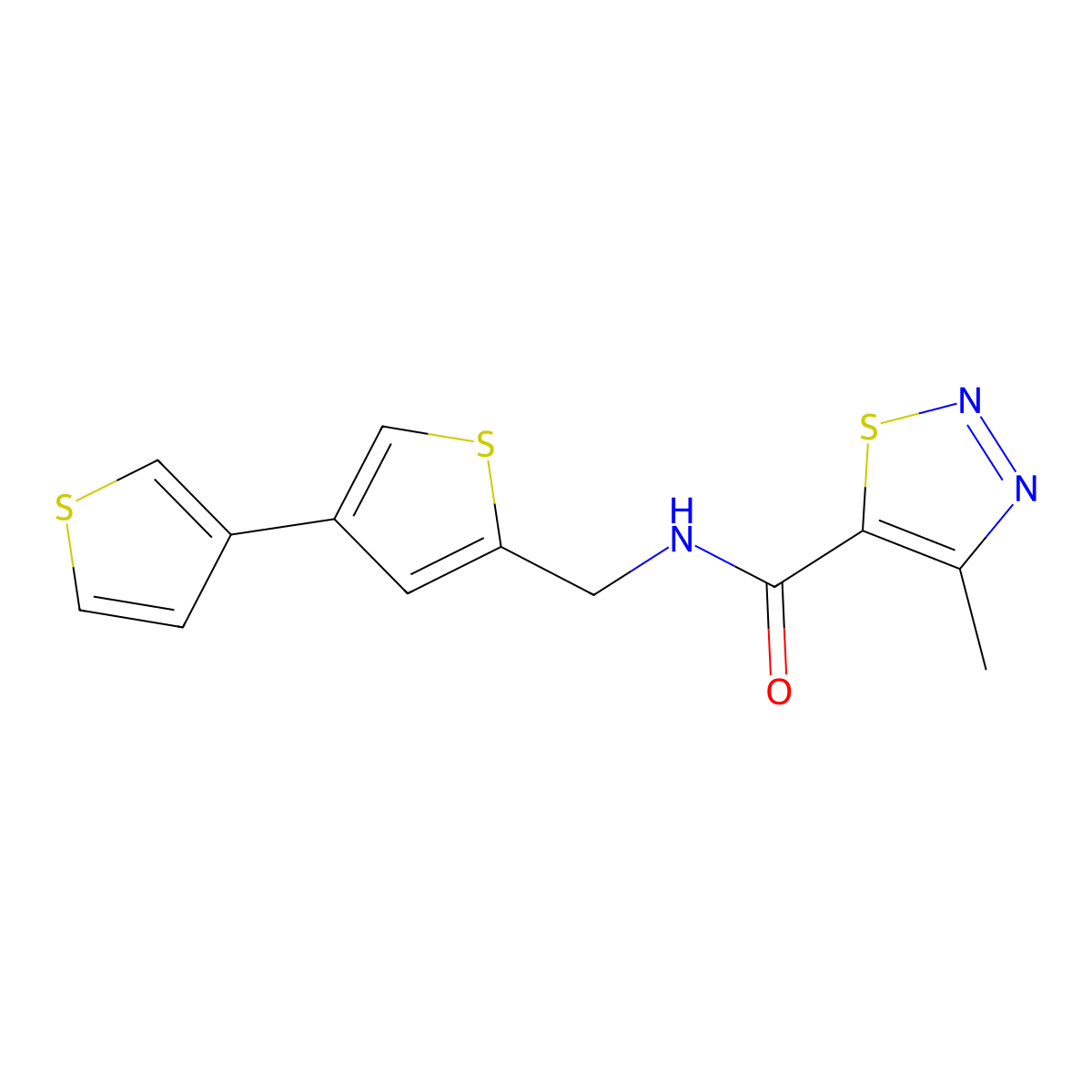 N-({[3,3'-bithiophene]-5-yl}methyl)-4-methyl-1,2,3-thiadiazole-5-carboxamide molecular structure, CAS 2379972-60-6
