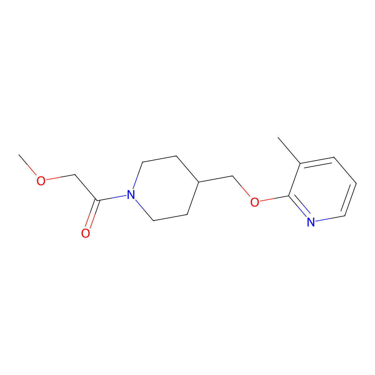 2-Methoxy-1-(4-{[(3-methylpyridin-2-yl)oxy]methyl}piperidin-1-yl)ethan-1-one molecular structure, CAS 2379972-61-7