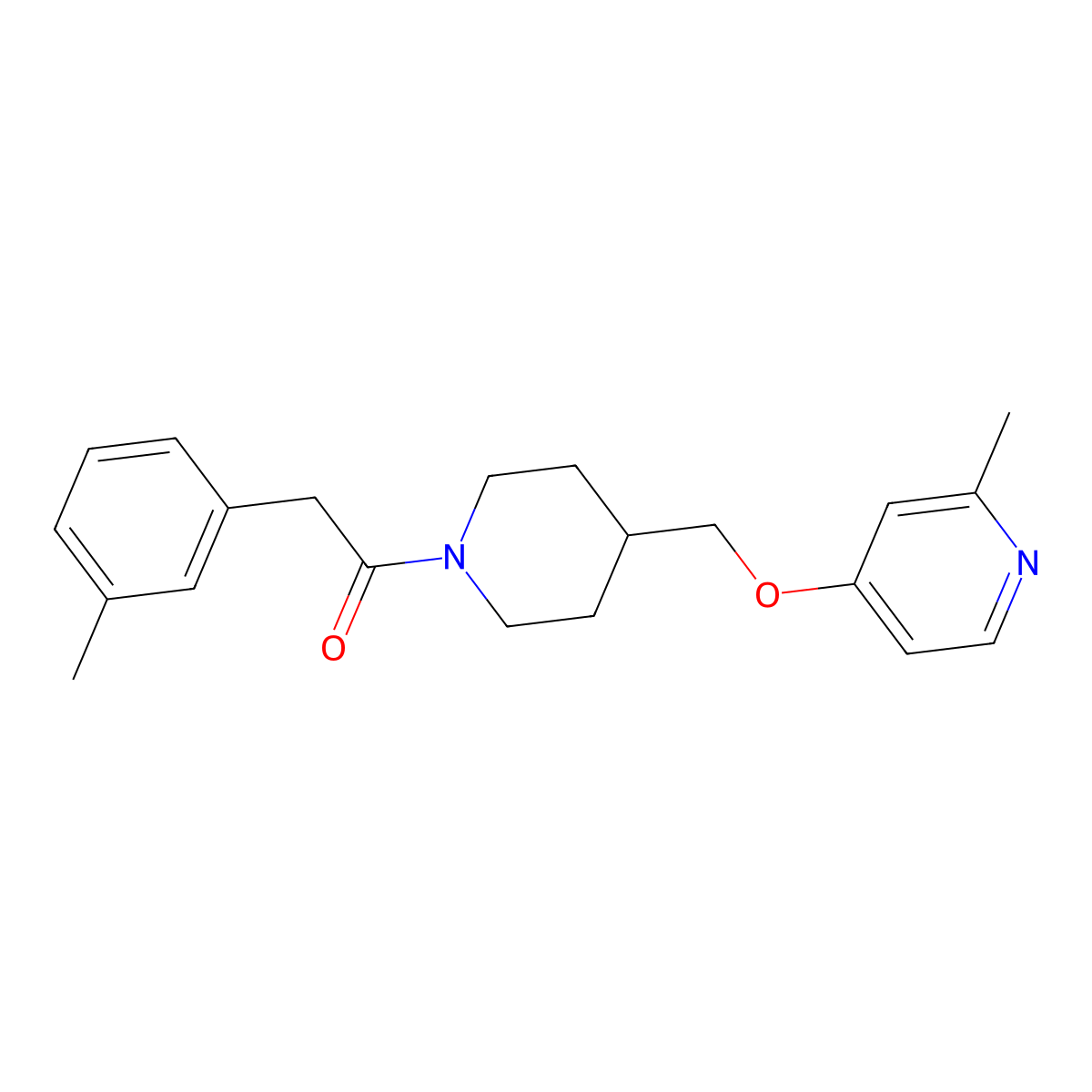 2-(3-Methylphenyl)-1-(4-{[(2-methylpyridin-4-yl)oxy]methyl}piperidin-1-yl)ethan-1-one molecular structure, CAS 2379972-66-2