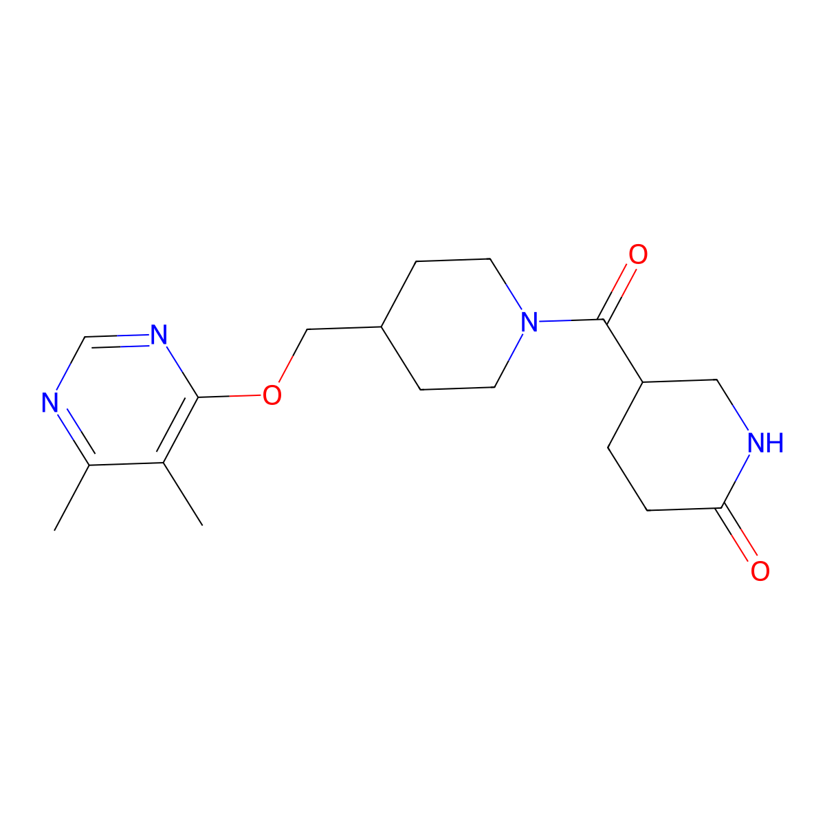 5-(4-{[(5,6-Dimethylpyrimidin-4-yl)oxy]methyl}piperidine-1-carbonyl)piperidin-2-one molecular structure, CAS 2379972-68-4