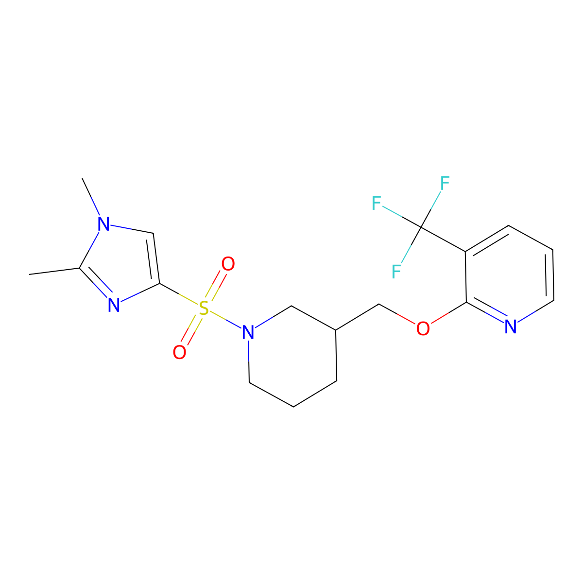 2-({1-[(1,2-dimethyl-1H-imidazol-4-yl)sulfonyl]piperidin-3-yl}methoxy)-3-(trifluoromethyl)pyridine molecular structure, CAS 2379972-76-4