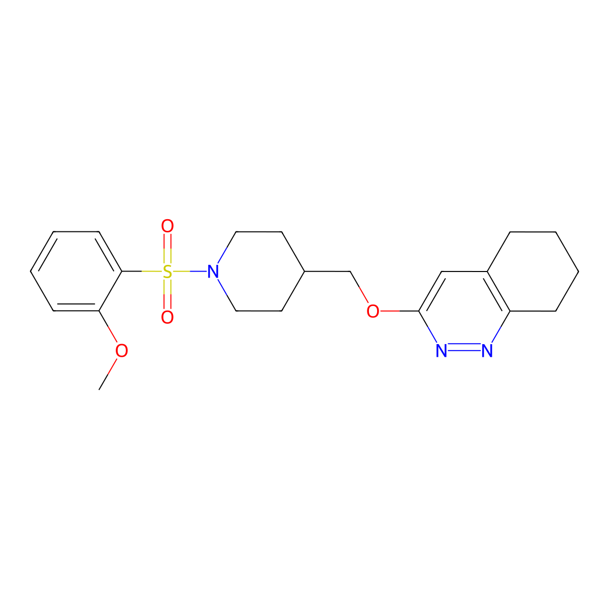 3-{[1-(2-Methoxybenzenesulfonyl)piperidin-4-yl]methoxy}-5,6,7,8-tetrahydrocinnoline molecular structure, CAS 2379972-80-0