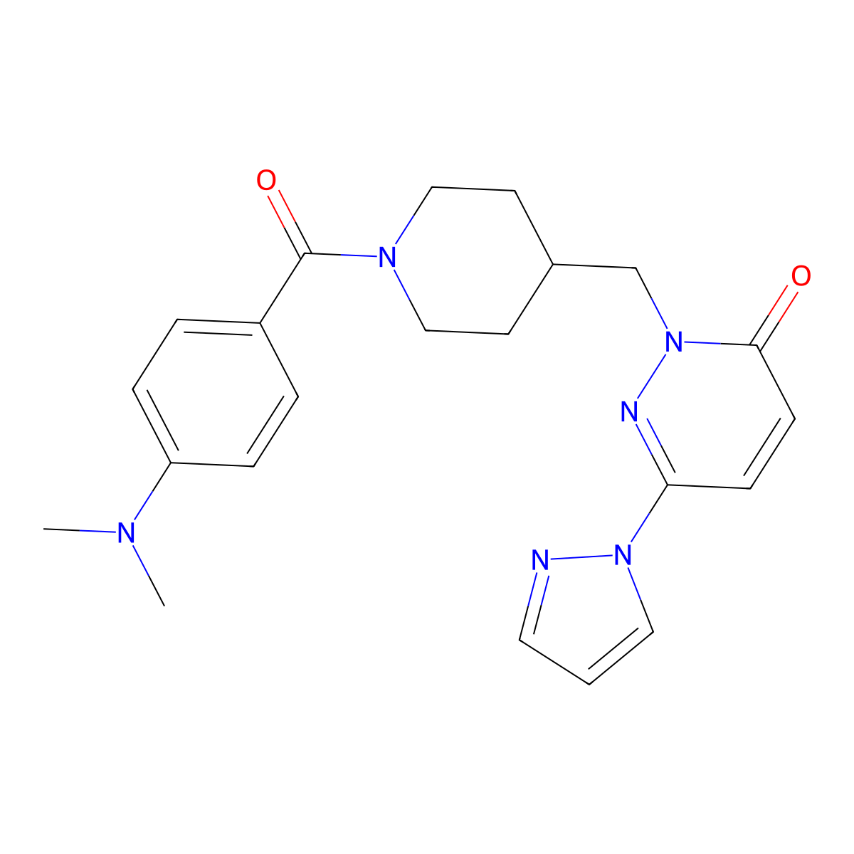 2-({1-[4-(dimethylamino)benzoyl]piperidin-4-yl}methyl)-6-(1H-pyrazol-1-yl)-2,3-dihydropyridazin-3-one molecular structure, CAS 2379972-81-1