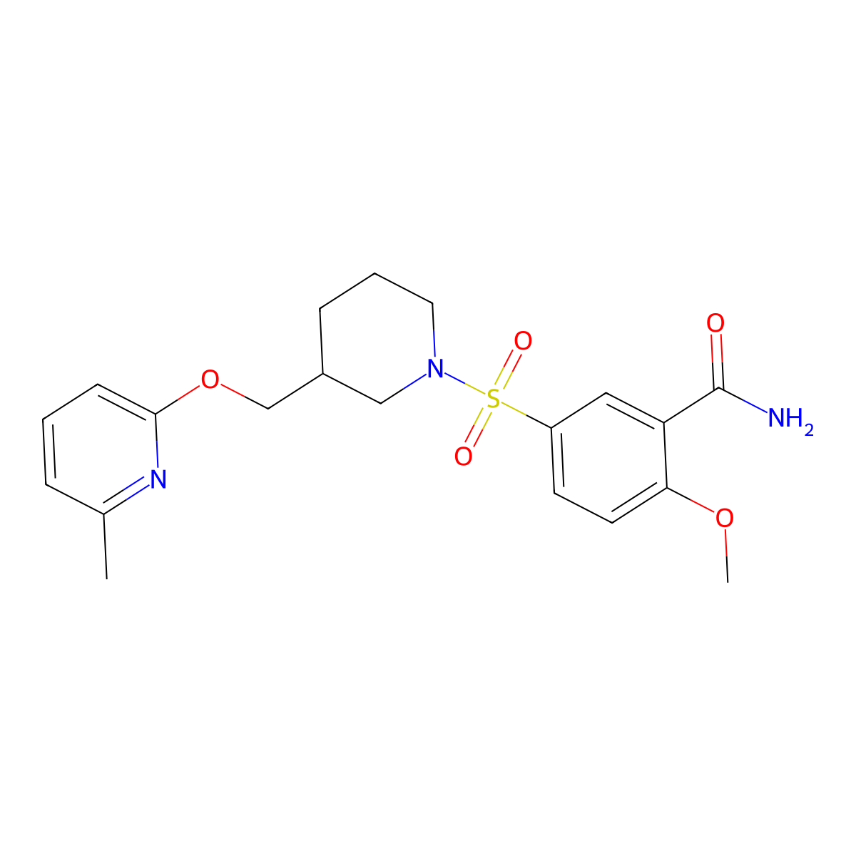 2-Methoxy-5-[(3-{[(6-methylpyridin-2-yl)oxy]methyl}piperidin-1-yl)sulfonyl]benzamide molecular structure, CAS 2379972-94-6