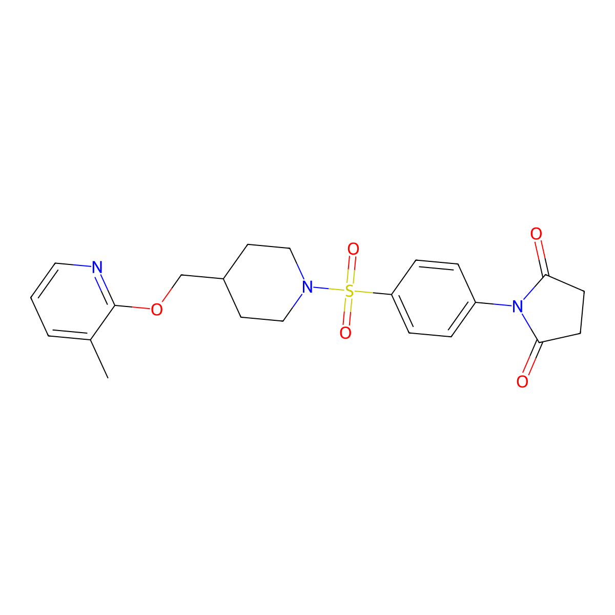 1-{4-[(4-{[(3-Methylpyridin-2-yl)oxy]methyl}piperidin-1-yl)sulfonyl]phenyl}pyrrolidine-2,5-dione molecular structure, CAS 2379973-01-8