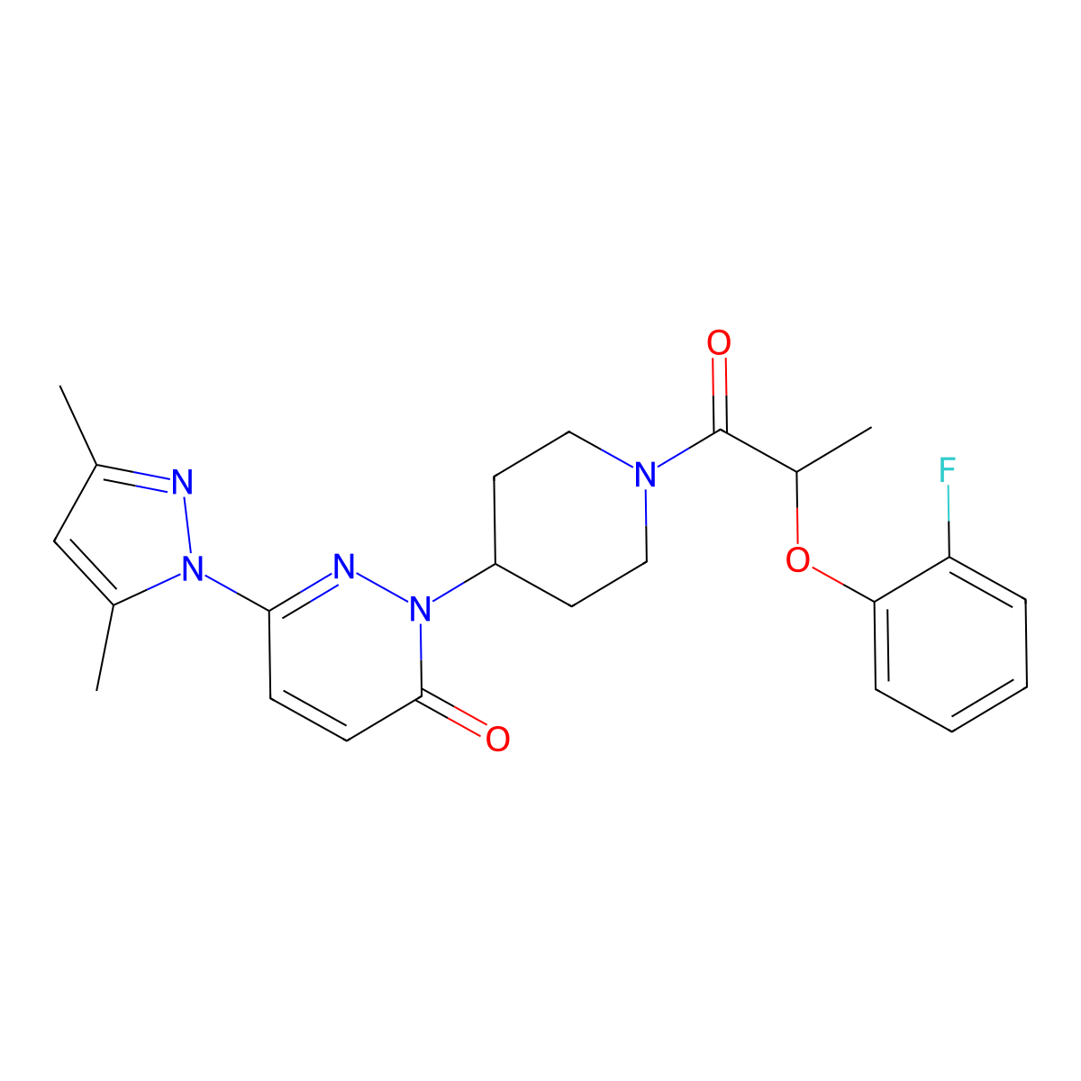 6-(3,5-dimethyl-1H-pyrazol-1-yl)-2-{1-[2-(2-fluorophenoxy)propanoyl]piperidin-4-yl}-2,3-dihydropyridazin-3-one molecular structure, CAS 2379973-03-0