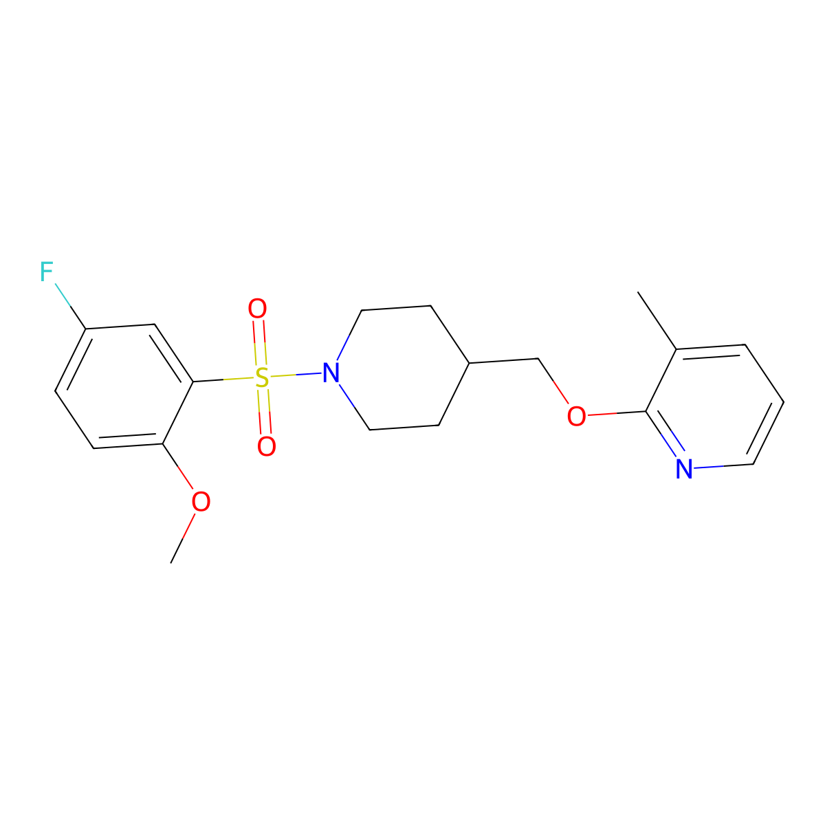 2-{[1-(5-Fluoro-2-methoxybenzenesulfonyl)piperidin-4-yl]methoxy}-3-methylpyridine molecular structure, CAS 2379973-11-0
