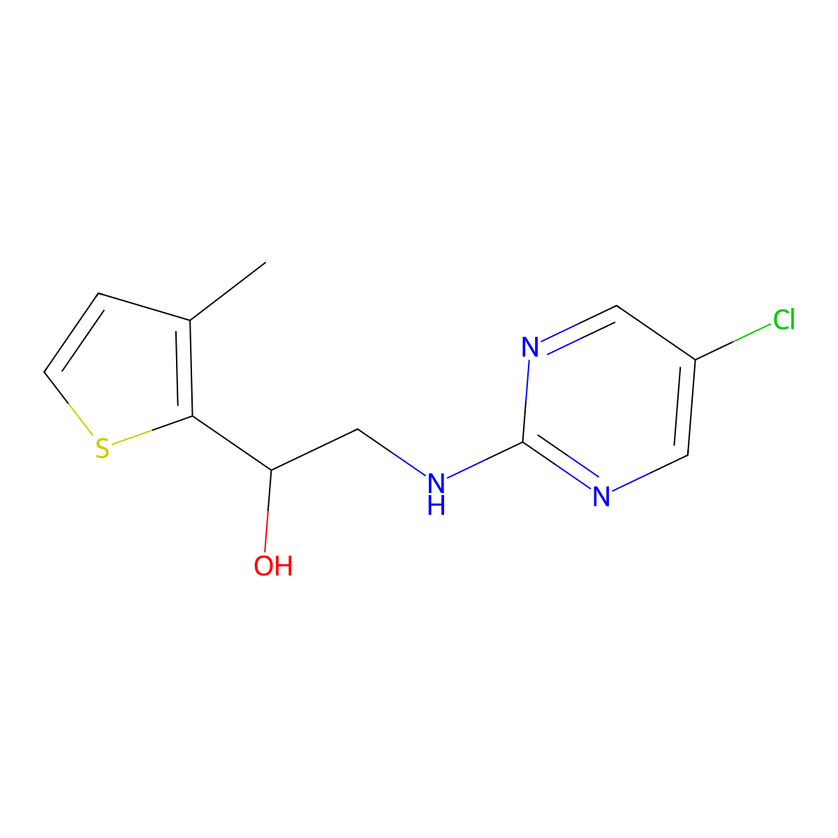 2-[(5-Chloropyrimidin-2-yl)amino]-1-(3-methylthiophen-2-yl)ethan-1-ol molecular structure, CAS 2379973-12-1