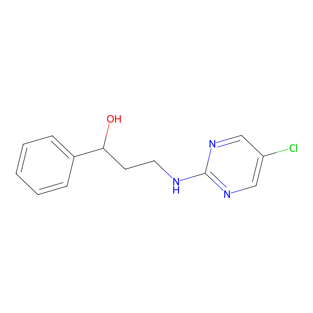 3-[(5-Chloropyrimidin-2-yl)amino]-1-phenylpropan-1-ol molecular structure, CAS 2379973-14-3