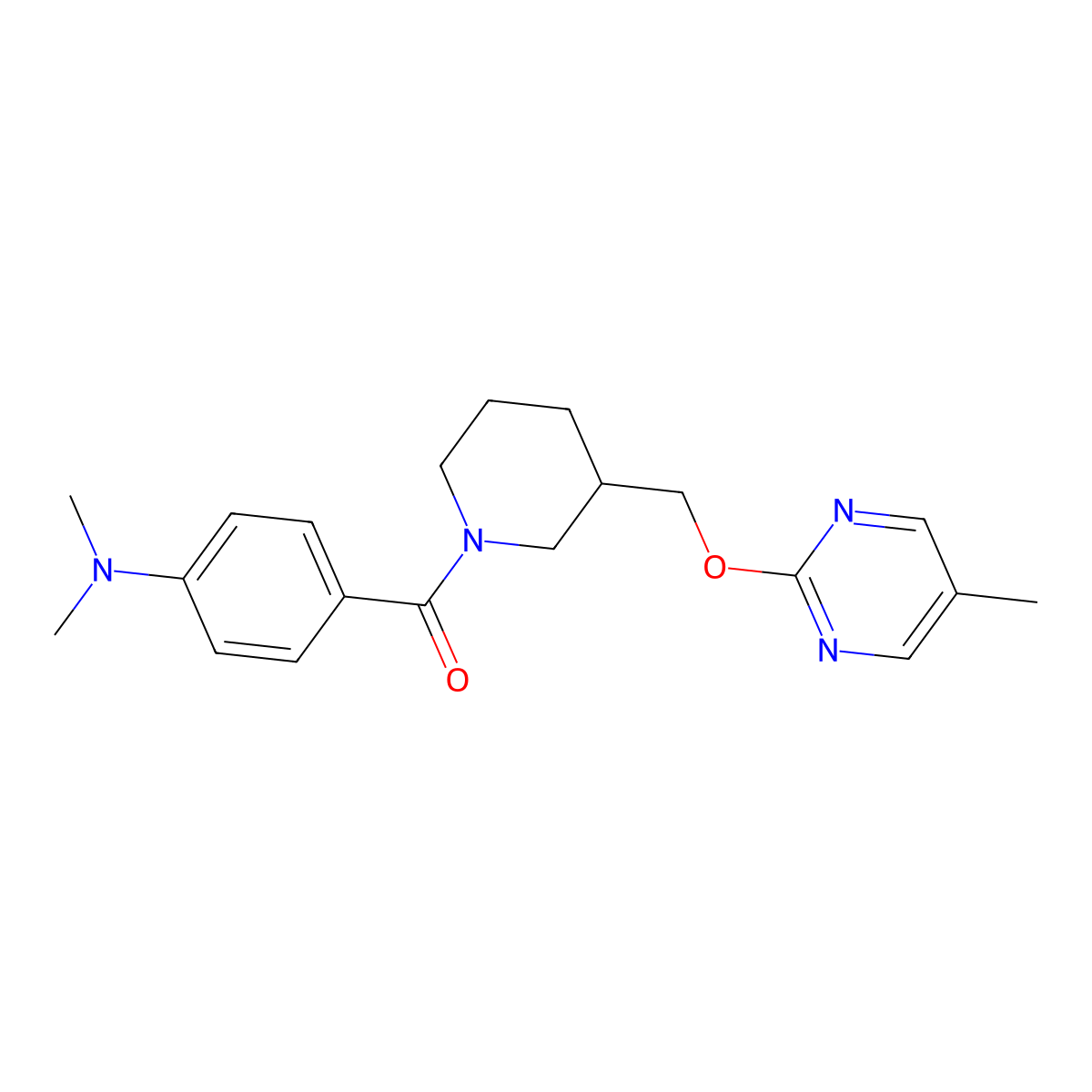 N,N-dimethyl-4-(3-{[(5-methylpyrimidin-2-yl)oxy]methyl}piperidine-1-carbonyl)aniline molecular structure, CAS 2379973-15-4