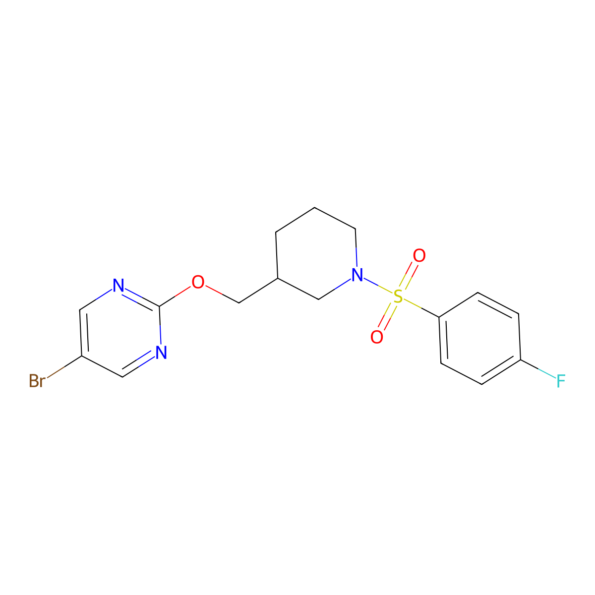 5-Bromo-2-{[1-(4-fluorobenzenesulfonyl)piperidin-3-yl]methoxy}pyrimidine molecular structure, CAS 2379974-82-8