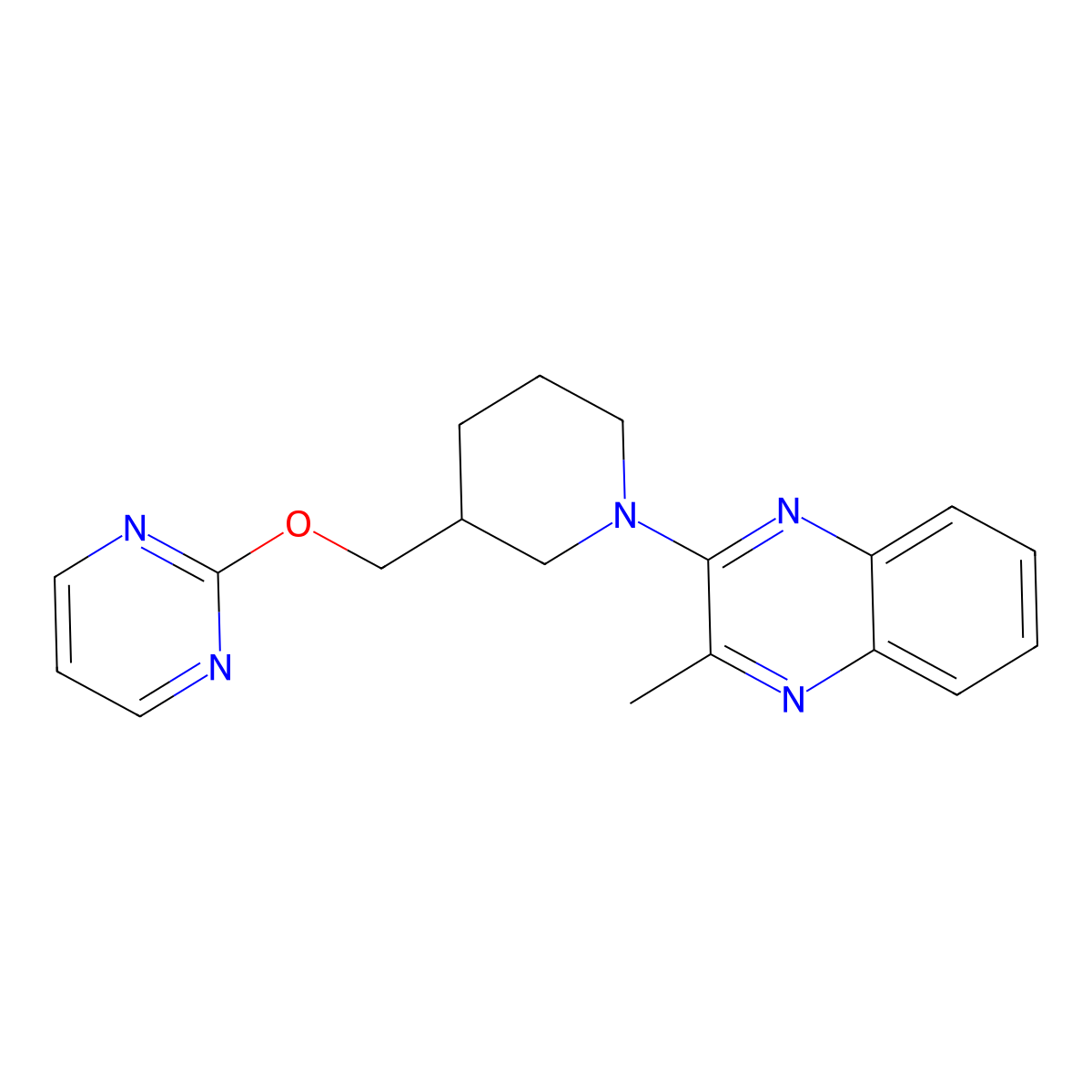 2-Methyl-3-{3-[(pyrimidin-2-yloxy)methyl]piperidin-1-yl}quinoxaline molecular structure, CAS 2379974-83-9