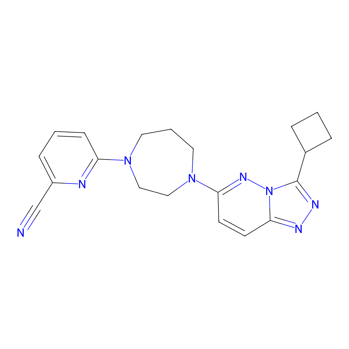 6-(4-{3-Cyclobutyl-[1,2,4]triazolo[4,3-b]pyridazin-6-yl}-1,4-diazepan-1-yl)pyridine-2-carbonitrile molecular structure, CAS 2379974-86-2