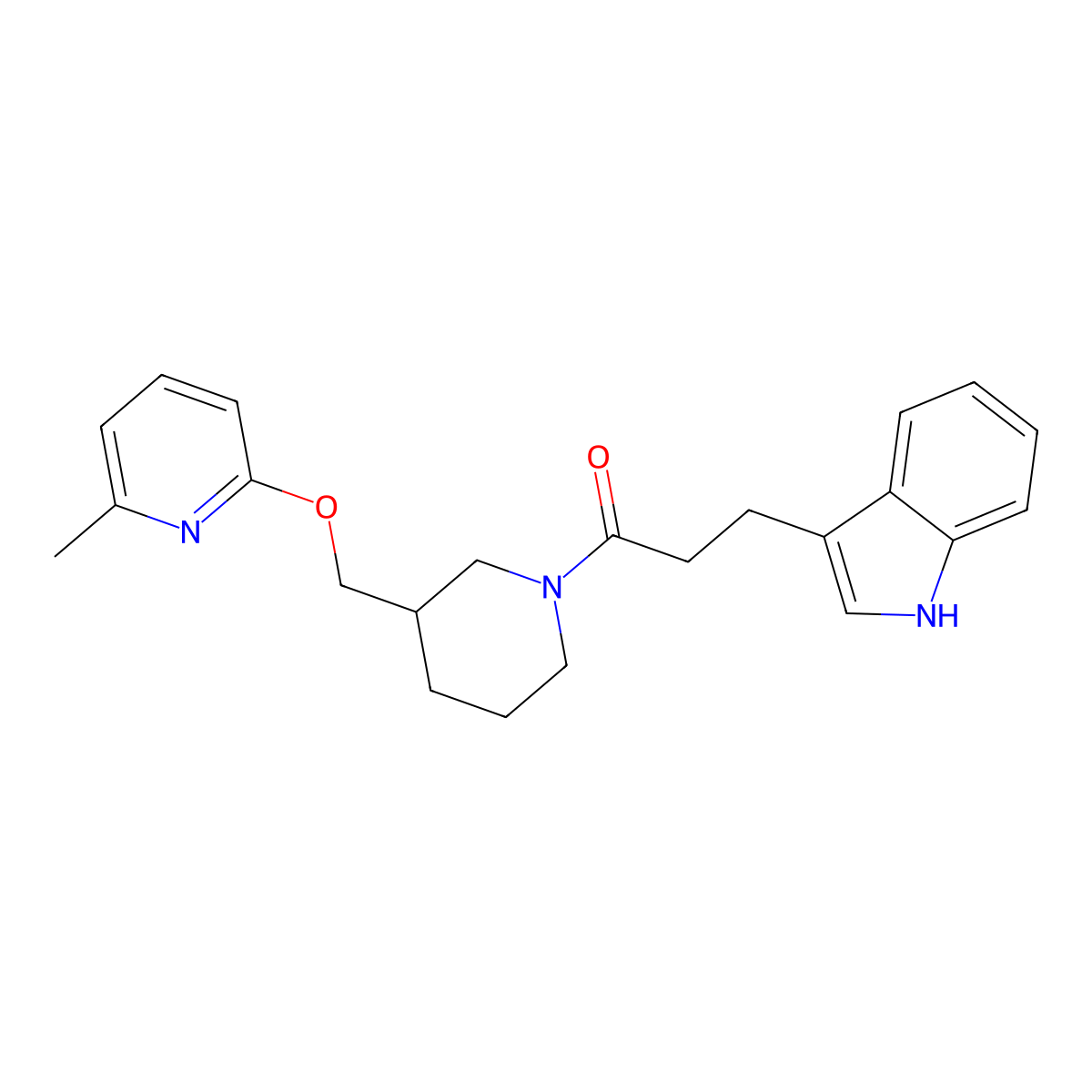 3-(1H-indol-3-yl)-1-(3-{[(6-methylpyridin-2-yl)oxy]methyl}piperidin-1-yl)propan-1-one molecular structure, CAS 2379974-90-8