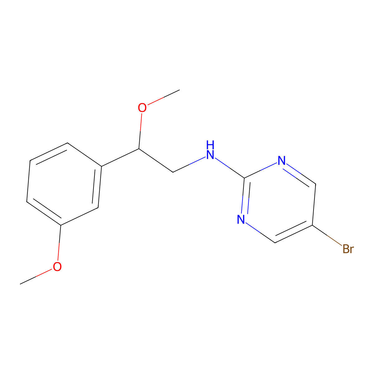 5-Bromo-N-[2-methoxy-2-(3-methoxyphenyl)ethyl]pyrimidin-2-amine molecular structure, CAS 2379974-95-3