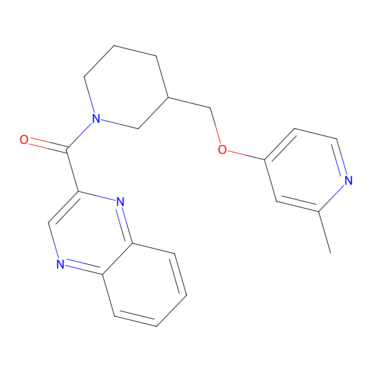 2-(3-{[(2-Methylpyridin-4-yl)oxy]methyl}piperidine-1-carbonyl)quinoxaline molecular structure, CAS 2379974-96-4