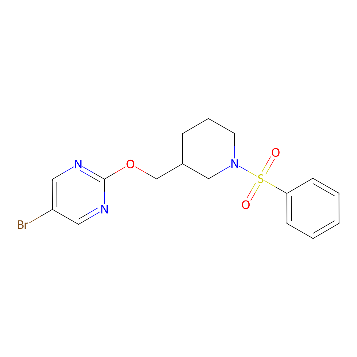 2-{[1-(Benzenesulfonyl)piperidin-3-yl]methoxy}-5-bromopyrimidine molecular structure, CAS 2379974-99-7