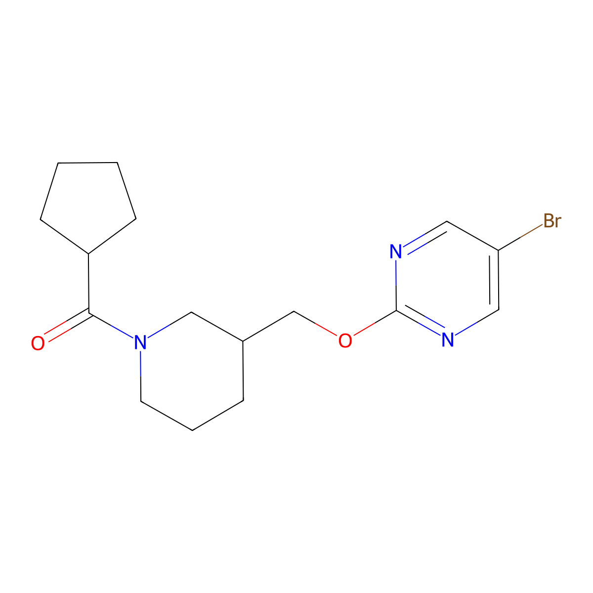 5-Bromo-2-[(1-cyclopentanecarbonylpiperidin-3-yl)methoxy]pyrimidine molecular structure, CAS 2379975-05-8