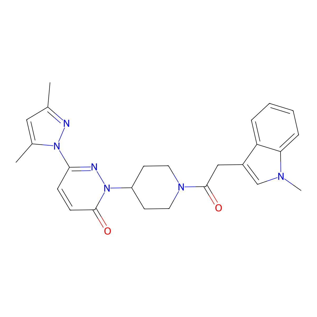 6-(3,5-dimethyl-1H-pyrazol-1-yl)-2-{1-[2-(1-methyl-1H-indol-3-yl)acetyl]piperidin-4-yl}-2,3-dihydropyridazin-3-one molecular structure, CAS 2379975-08-1