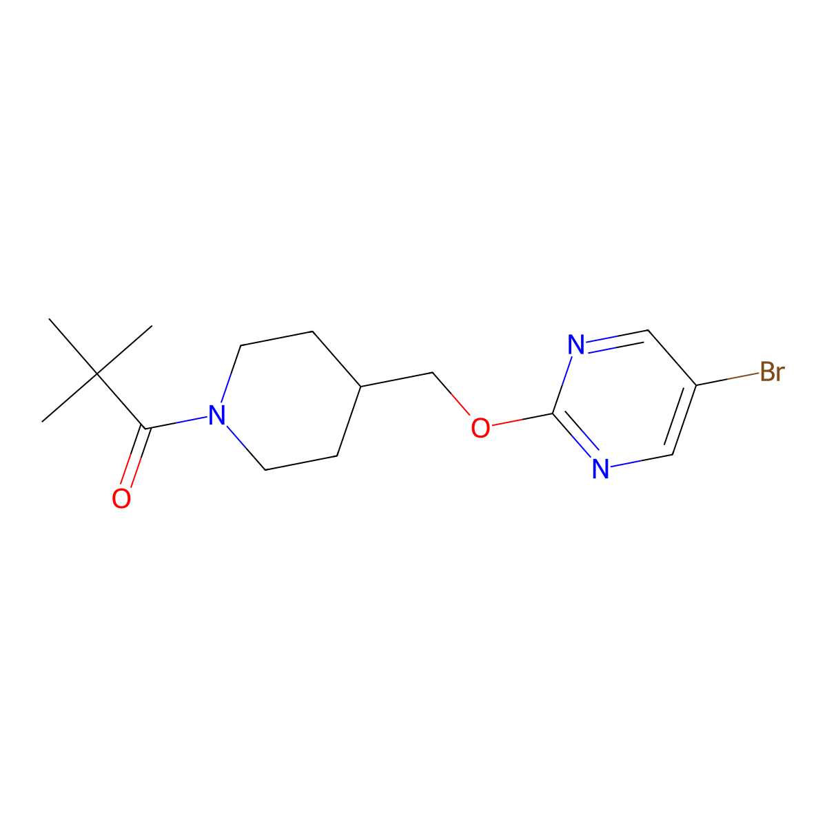 1-(4-{[(5-Bromopyrimidin-2-yl)oxy]methyl}piperidin-1-yl)-2,2-dimethylpropan-1-one molecular structure, CAS 2379975-10-5